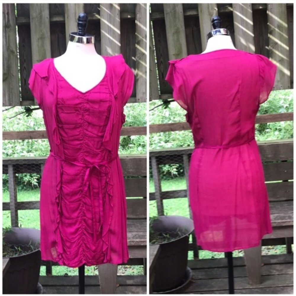 Anthropologie Odille Ruffle Magenta Dress